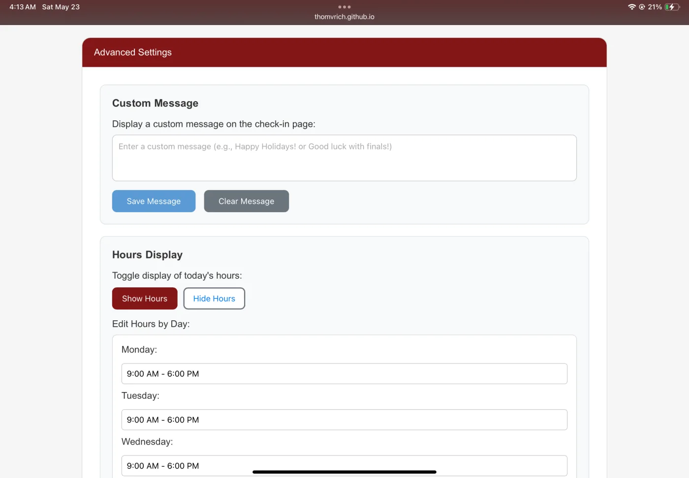Admin panel