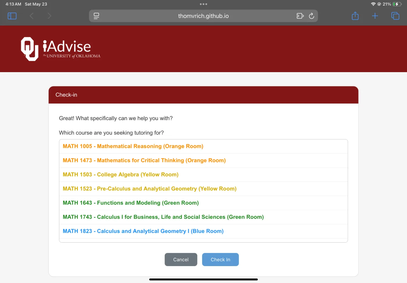 Redesigned course selection
