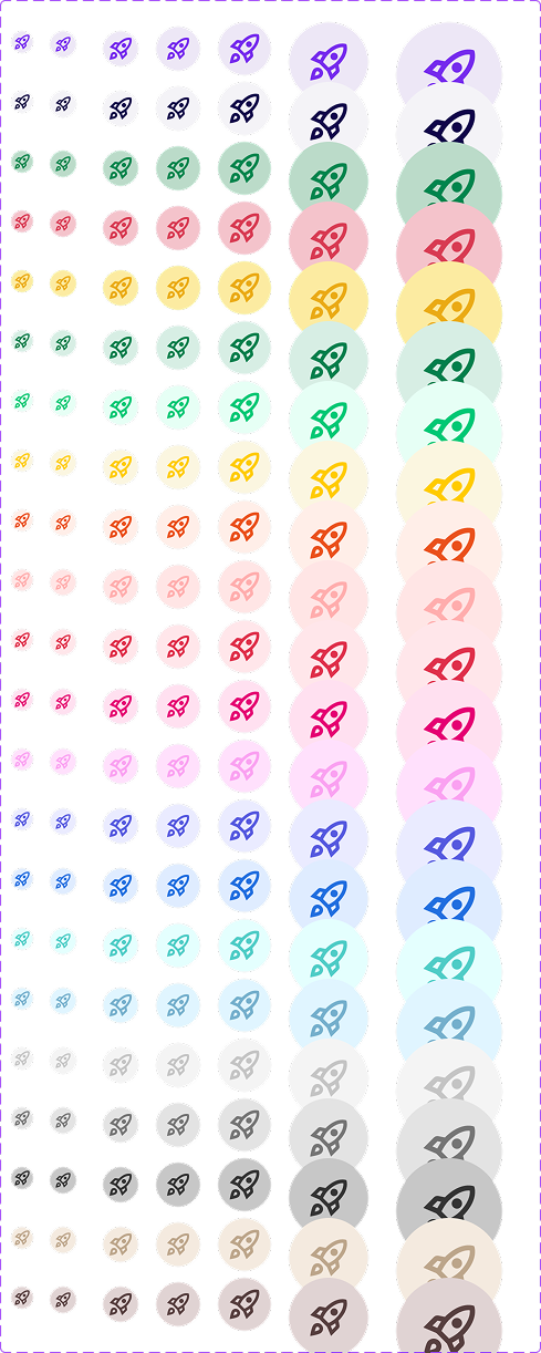A selection of IconCircle variants — a rocket icon shown in several semantic colors across a range of sizes.