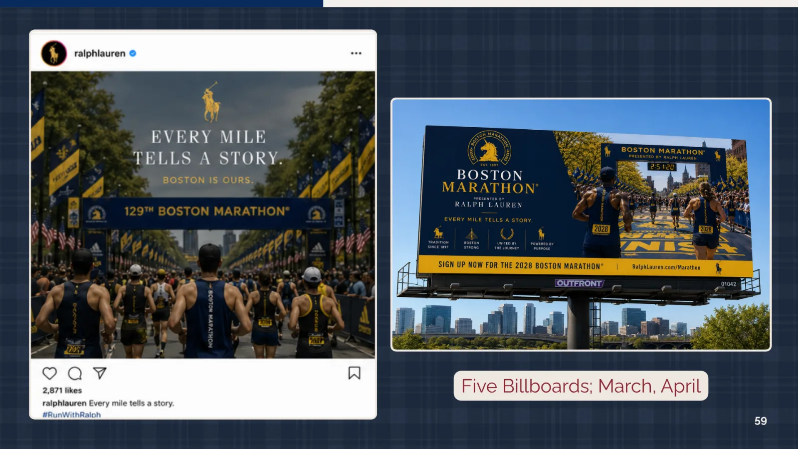 Mock social post and billboard for the Boston Marathon