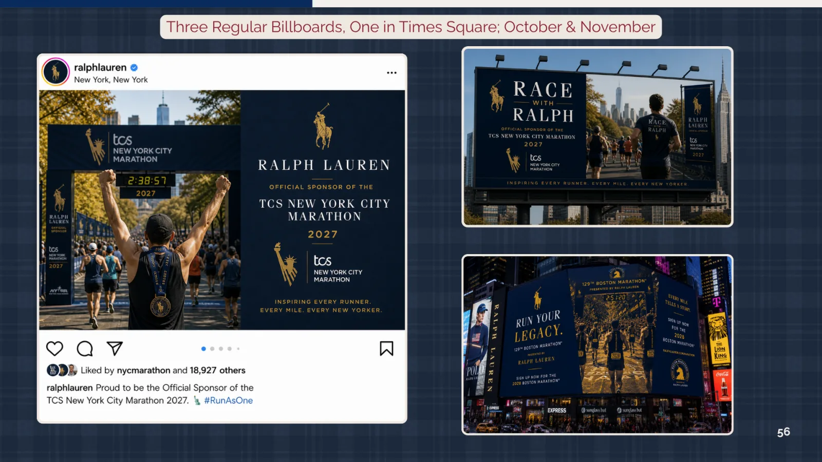 Mock social post and Times Square billboards for the New York City Marathon